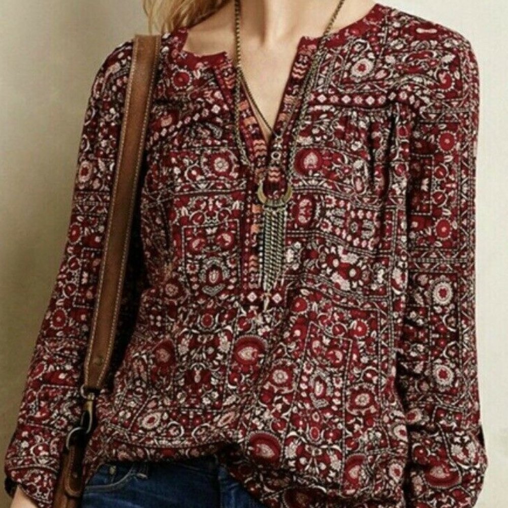 Anthropologie Wine Color Flowy Fun Top Size XS